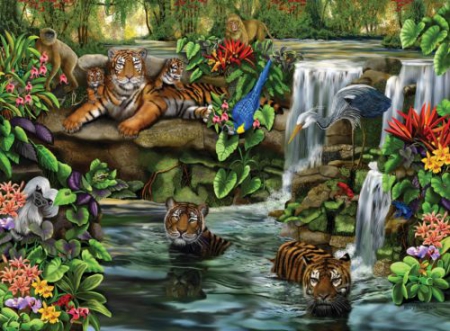 Пазл (Puzzle) "Тигры у водопада" - 500 деталей  